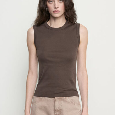 Enza Costa Supima Cotton New Classic Sleeveless Tee | Espresso - Image 1
