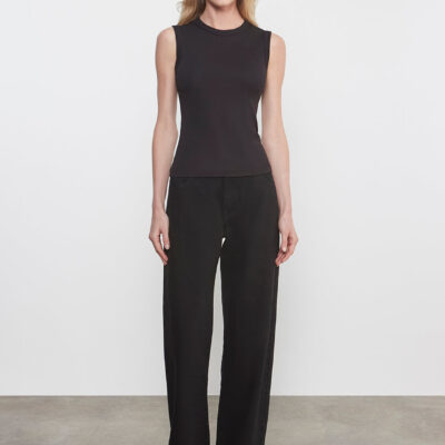 Enza Costa Supima Cotton New Classic Sleeveless Tee | Black - Image 2