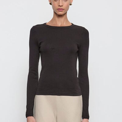 Enza Costa Supima Cotton New Classic L/S Tee | Black - Image 1