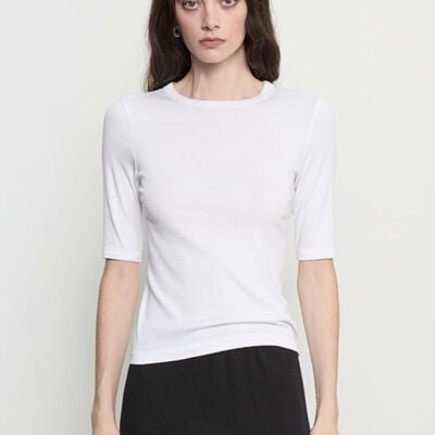 Enza Costa Supima Cotton New Classic Half Sleeve Tee | White - Image 1