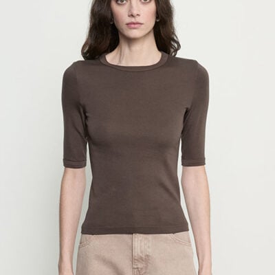 Enza Costa Supima Cotton New Classic Half Sleeve Tee | Espresso - Image 1