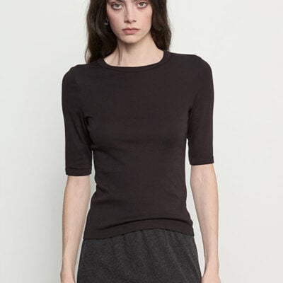 Enza Costa Supima Cotton New Classic Half Sleeve Tee | Black - Image 1