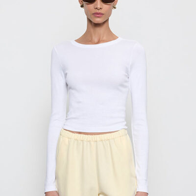Enza Costa Supima Baby Rib L/S Cropped Top | White - Image 1