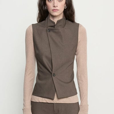 Enza Costa Suiting Hi-Neck Vest | Brown Heather - Image 1