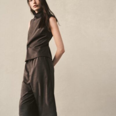 Enza Costa Suiting Hi-Neck Vest | Brown Heather - Image 2