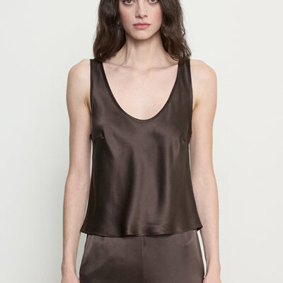 Enza Costa Silk Satin U Tank | Olive Bronze - Image 1