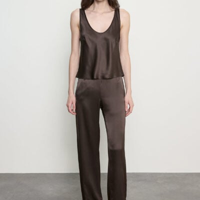 Enza Costa Silk Satin Everywhere Pant | Olive Bronze - Image 1