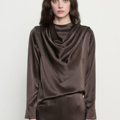 Enza Costa Silk Satin Bandana Blouse | Olive Bronze - Image 1