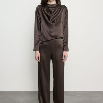 Enza Costa Silk Satin Bandana Blouse | Olive Bronze - Image 2