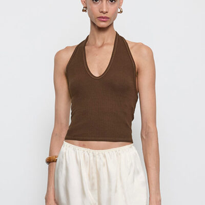 Enza Costa Silk Rib U Halter | Chocolate - Image 1