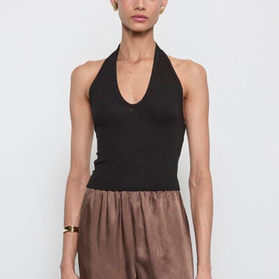 Enza Costa Silk Rib U Halter | Black - Image 1