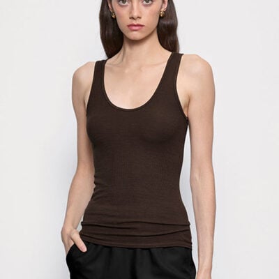 Enza Costa Silk Rib Tank | Coffee Bean - Image 1