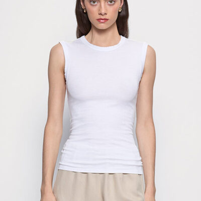 Enza Costa Silk Rib Sleeveless Tank | White - Image 1