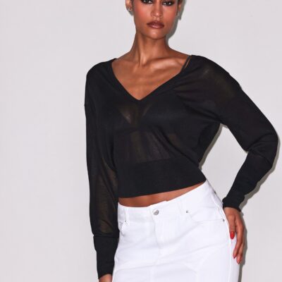 fleur du mal Sheer Knit V-Neck Sweater - Image 1