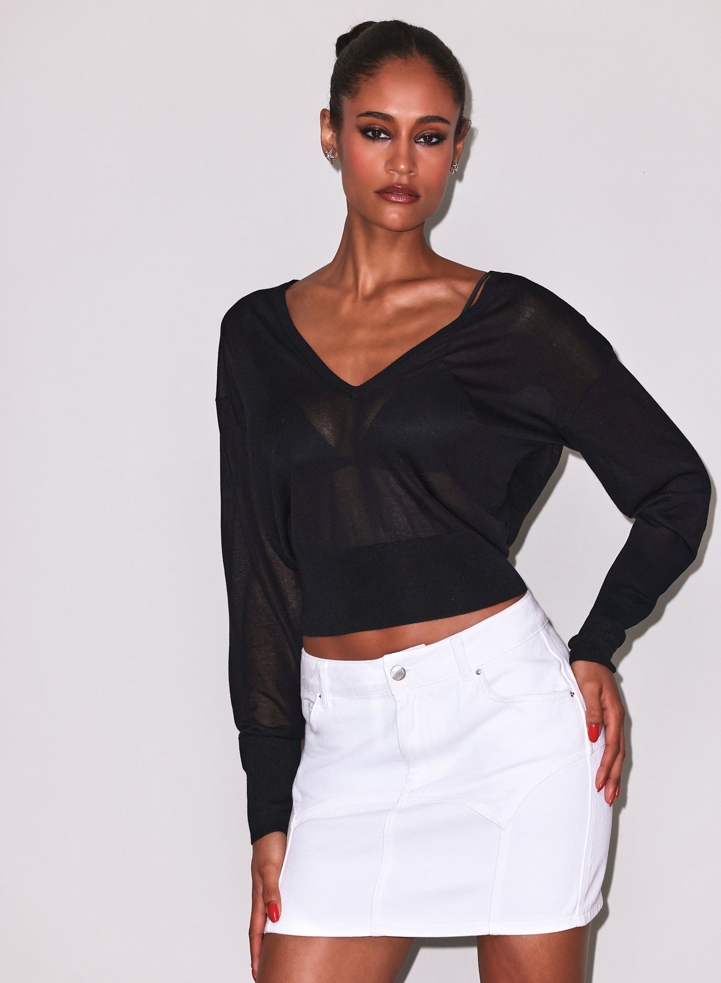fleur du mal Sheer Knit V-Neck Sweater - Image 1