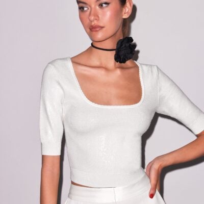 fleur du mal Sequin Knit Scoop Neck Top - Image 1