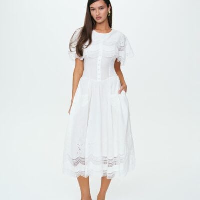 For Love & Lemons Willow Linen Midi Dress - Image 1