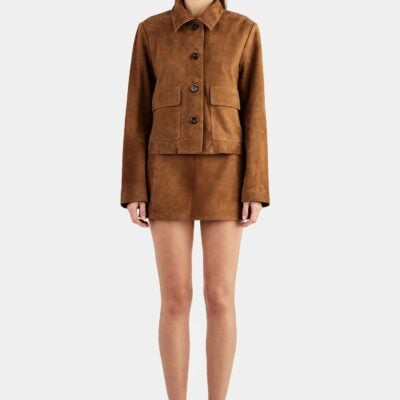 Hansen & Gretel Tatum Mini Leather Skirt Tan Suede - Image 1