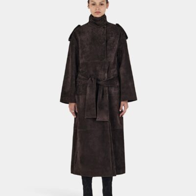 Hansen & Gretel Minori Leather Trench Coat Chocolate - Image 1