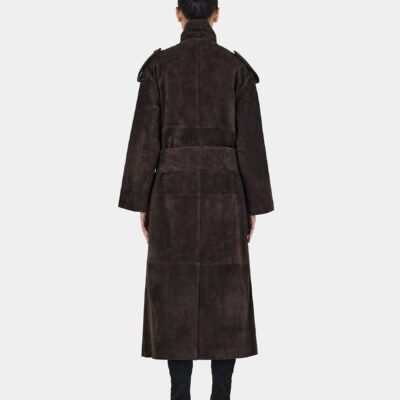 Hansen & Gretel Minori Leather Trench Coat Chocolate - Image 2