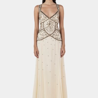 Hansen & Gretel Maja Beaded Maxi Dress Silver Veil - Image 1