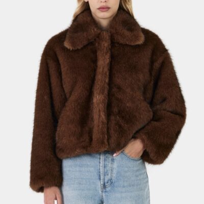 Hansen & Gretel Frankie Faux Fur Jacket Chocolate - Image 1