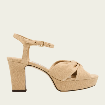 Jimmy Choo Heloise 80 Linen Platform Sandals - Image 1