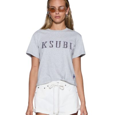 Ksubi Plaid Shrunken SS Tee Grey Marle - Image 1