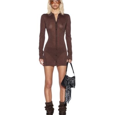 Ksubi Devin LS Shirtdress Stone Lurex - Image 1