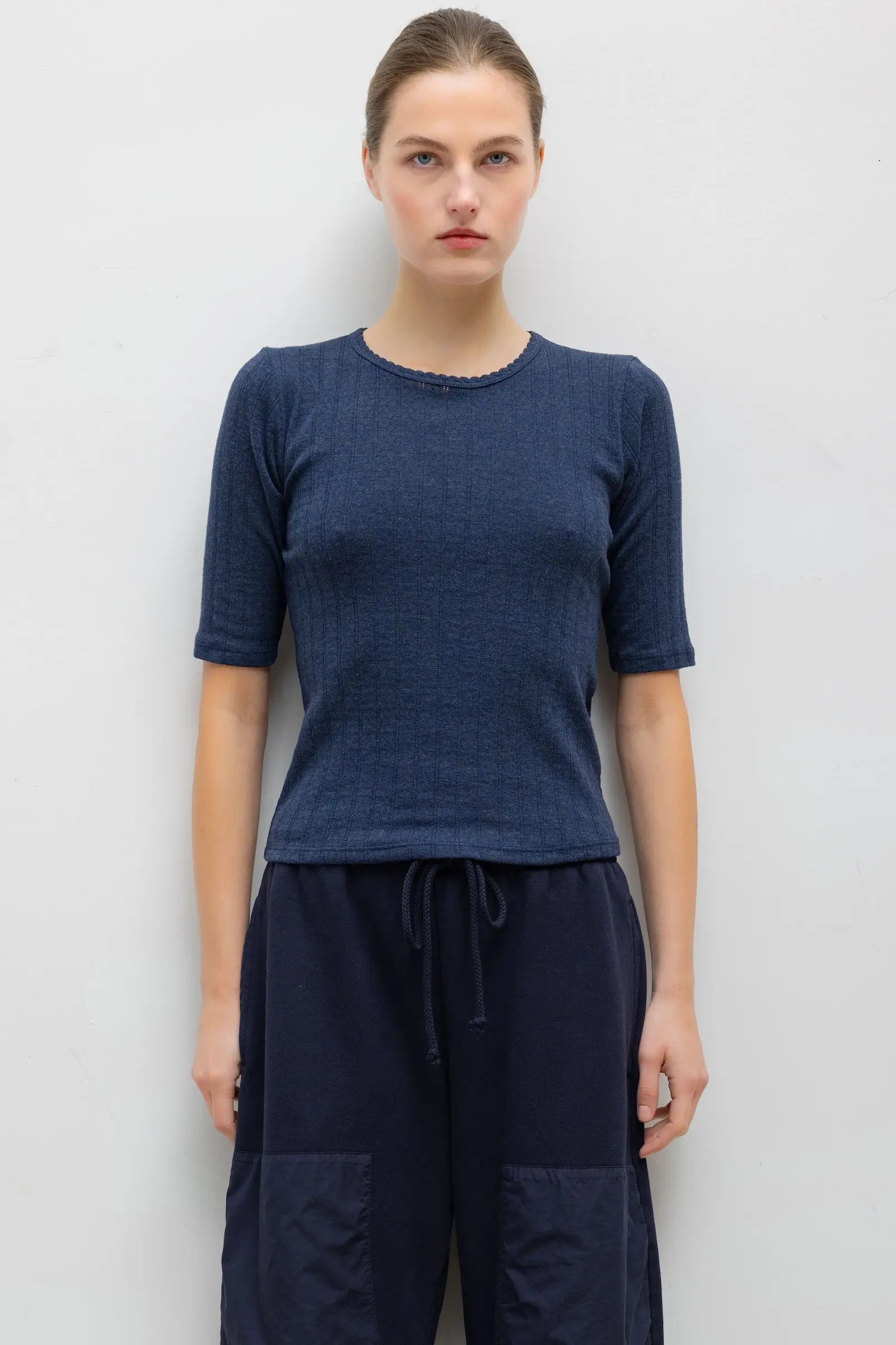LESET Pre-Order: Pointelle Mid Sleeve Slim Fit Tee - Image 1