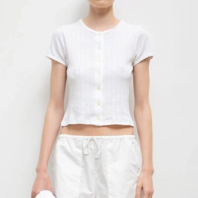 LESET Pointelle Short Sleeve Cardigan - Image 1