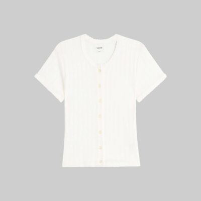 LESET Pointelle Short Sleeve Cardigan - Image 2