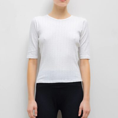 LESET Pointelle Mid Sleeve Slim Fit Tee - Image 1