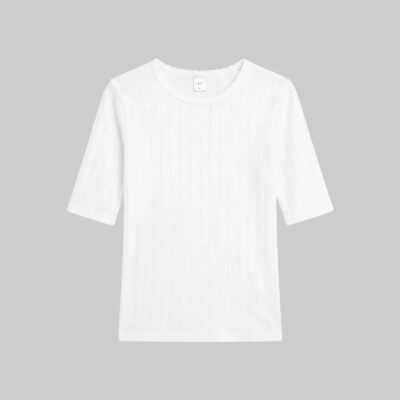 LESET Pointelle Mid Sleeve Slim Fit Tee - Image 2