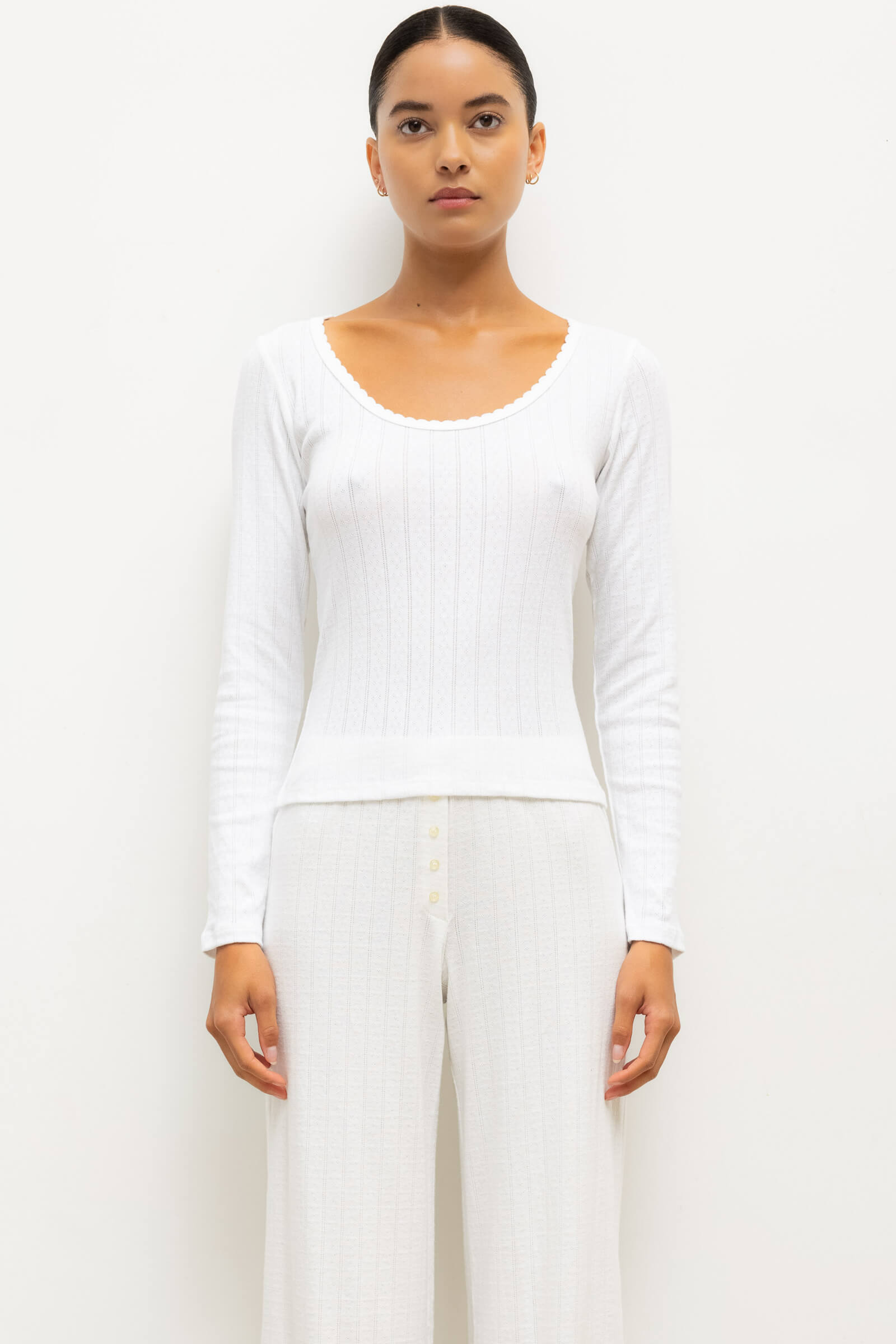 LESET Pointelle Long Sleeve Scoop Neck - Image 1