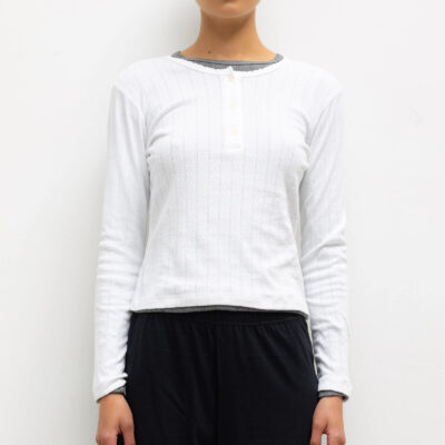 LESET Pointelle Long Sleeve Henley - Image 1