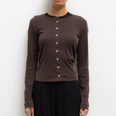 LESET Pointelle Classic Crew Cardigan - Image 1
