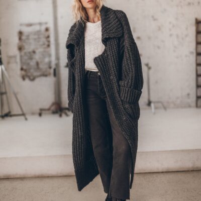 MIKUTA The Dark Grey Long Knitted Cardigan - Image 1