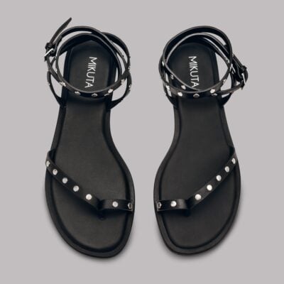 MIKUTA The Black Thin Studded Leather Sandals - Image 1