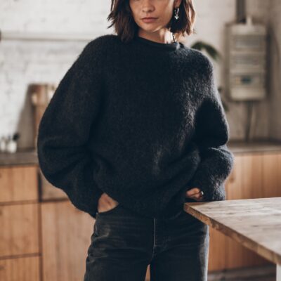 MIKUTA The Black Fluffy Alpaca Knit Sweater - Image 1