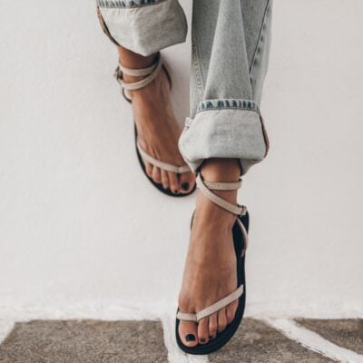MIKUTA The Beige Thin Suede Sandals - Image 1