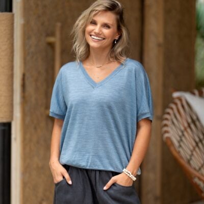 Nomad the Label Toscana Merino Wool Knit Top Sea Blue - Image 1