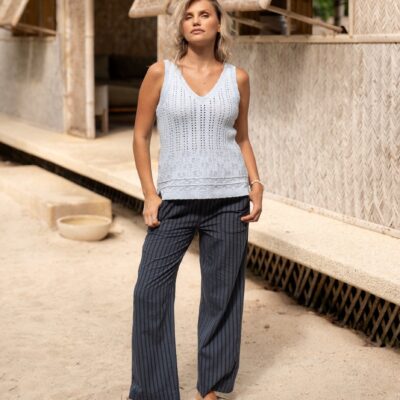 Nomad the Label Sandlily Cotton Linen Knit Top Serene Blue - Image 2