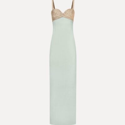 Oscar de la Renta Twist-Detail Metallic Column Gown - Image 1