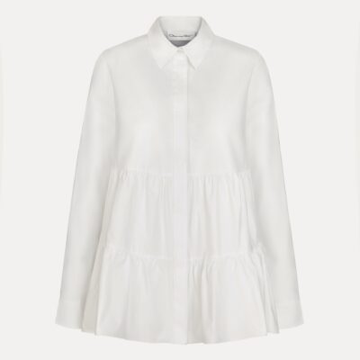 Oscar de la Renta Tiered Cotton Poplin Blouse - Image 1