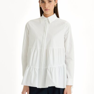 Oscar de la Renta Tiered Cotton Poplin Blouse - Image 2
