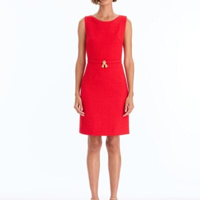 Oscar de la Renta Slub Wool Tweed Sleeveless Dress - Image 1