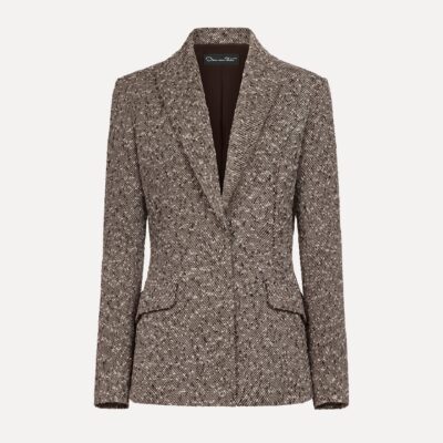 Oscar de la Renta Slub Wool Tweed Collared Skirt - Image 1