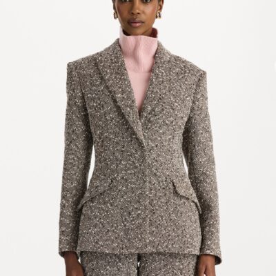 Oscar de la Renta Slub Wool Tweed Collared Skirt - Image 2