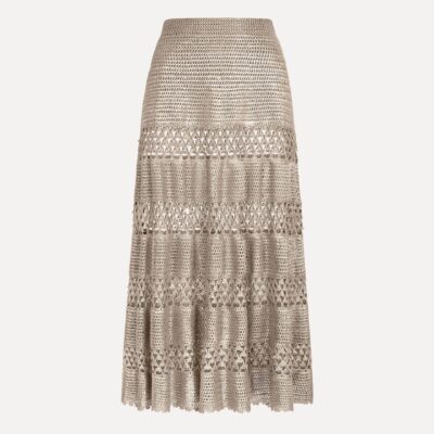 Oscar de la Renta Silver Foil Midi Skirt - Image 1